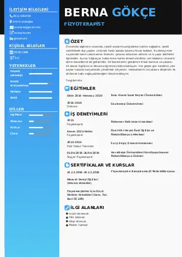 Fizyoterapist Cv Örnekleri cv indir